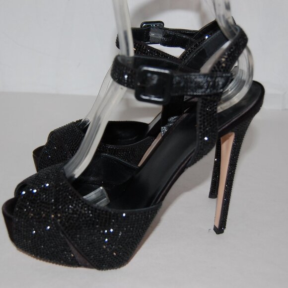 8 ❤️ Le Silla Black Crystal Satin Limited Edition High Heels Platform Sandals